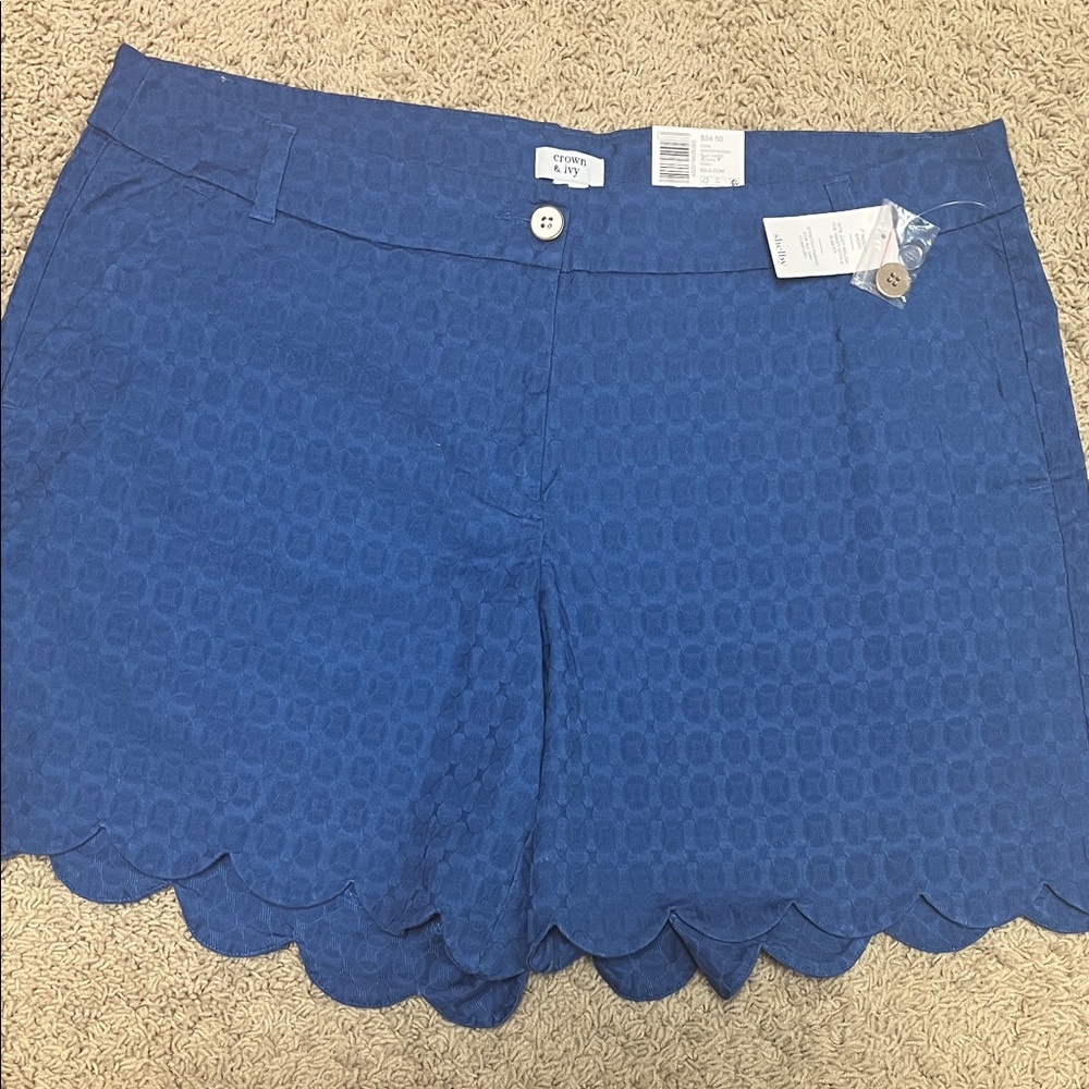 Crown & Ivy Blue Scalloped Hem Shorts